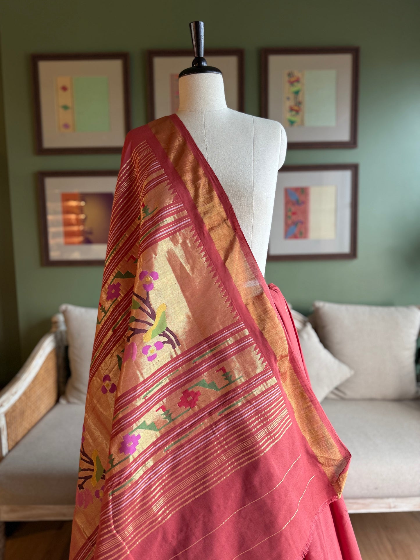 Rust Cotton Paithani with Lotus Pallu