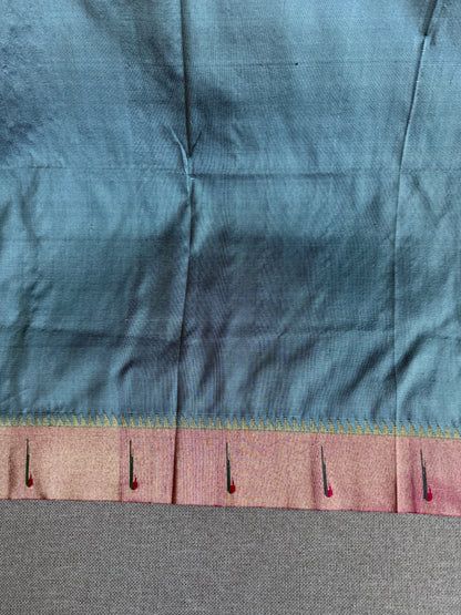 Grey with Pink Muniya Border Blouse Piece