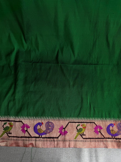 Dark Green 'Mor Popat Asavali' Border Blouse Piece