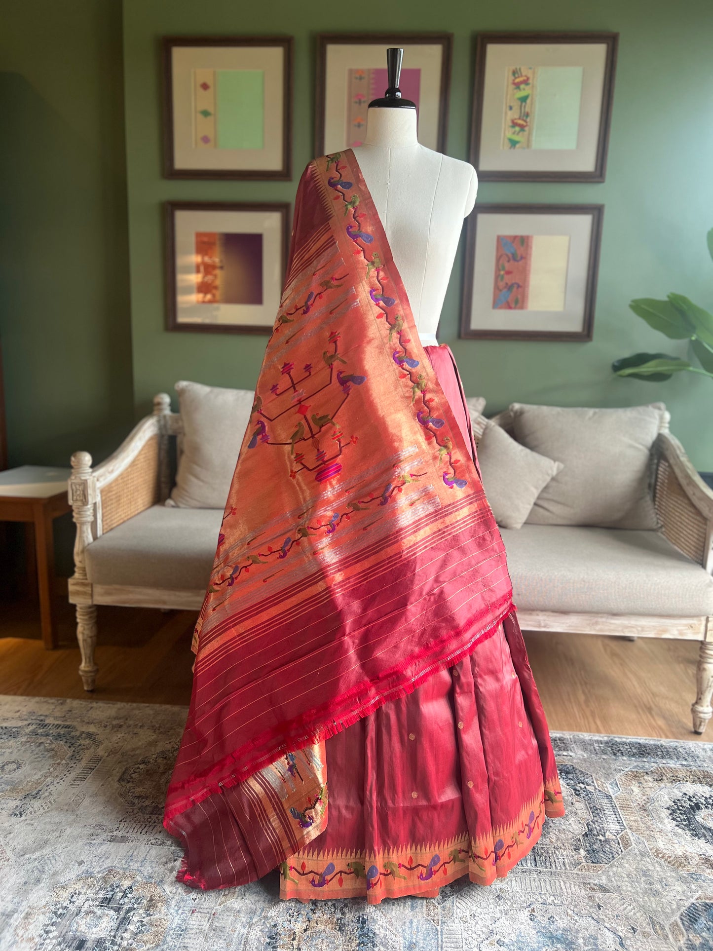 Brick Red Paithani with Peacock Parrot Border and Pallu