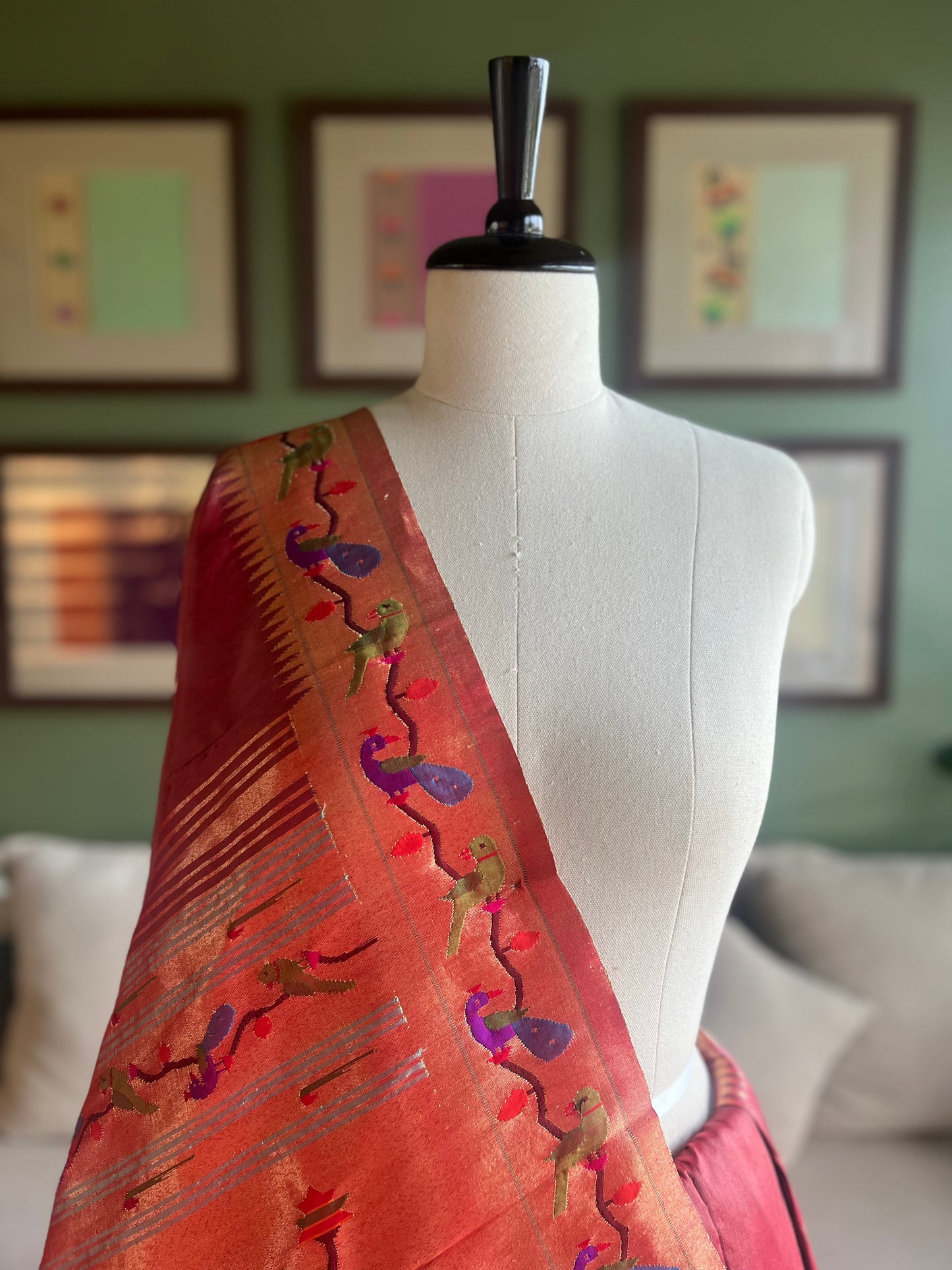 Brick Red Paithani with Peacock Parrot Border and Pallu