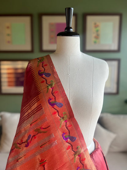 Brick Red Paithani with Peacock Parrot Border and Pallu