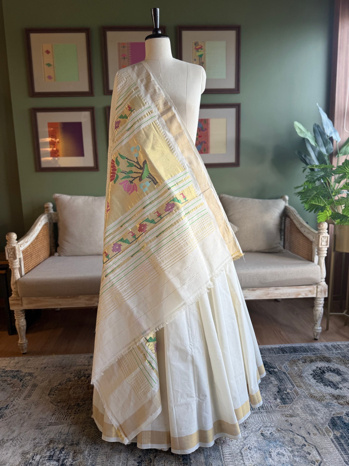 Ivory Cotton Paithani with Lotus Pallu