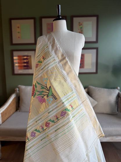 Ivory Cotton Paithani with Lotus Pallu