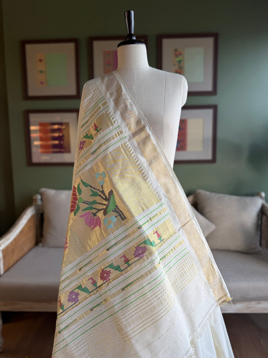 Ivory Cotton Paithani with Lotus Pallu