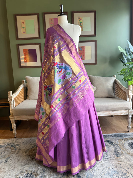 Purple Cotton Paithani with Peacock-Parrot Pallu