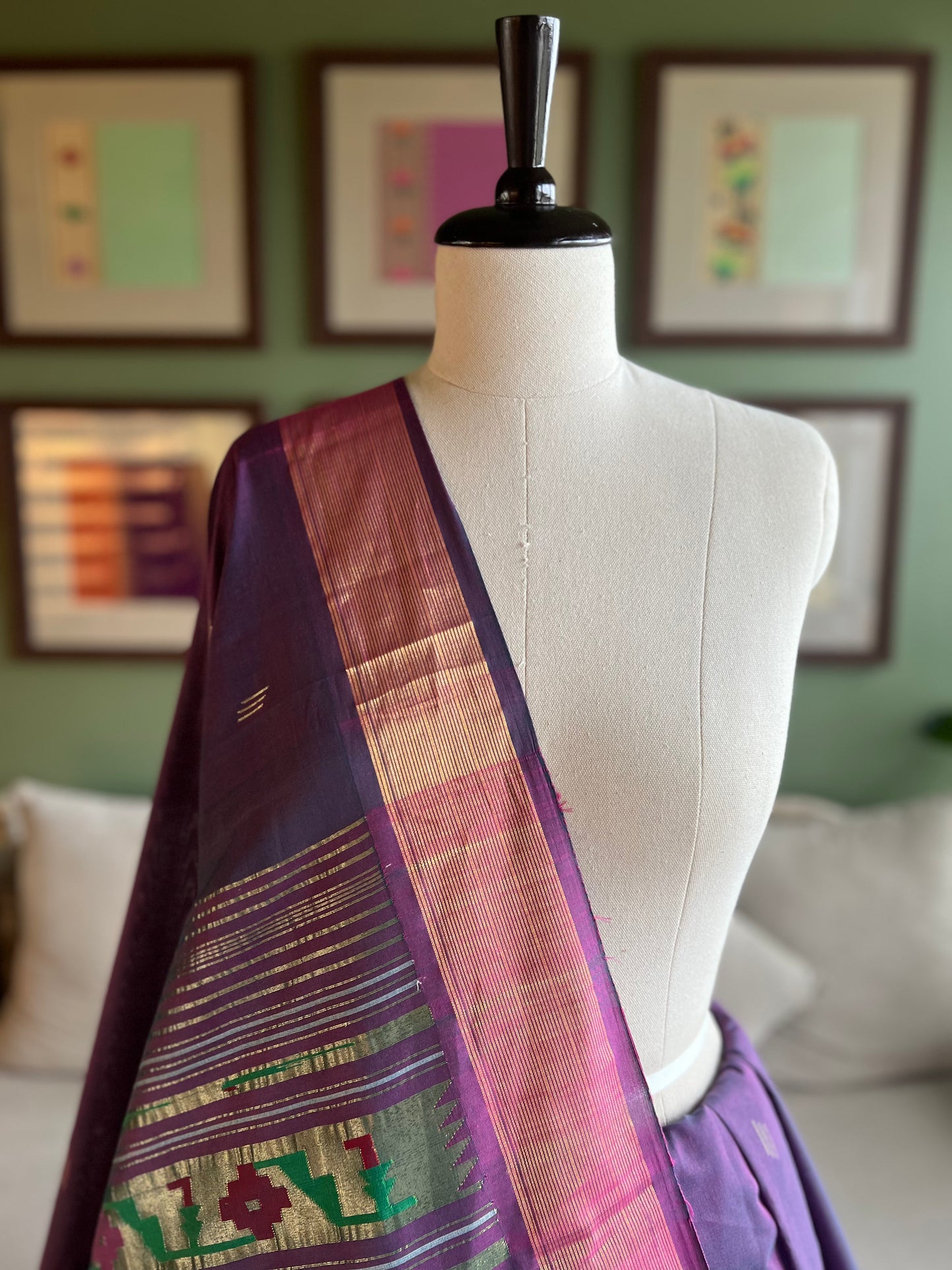 Purple Cotton Paithani with Peacock Pallu