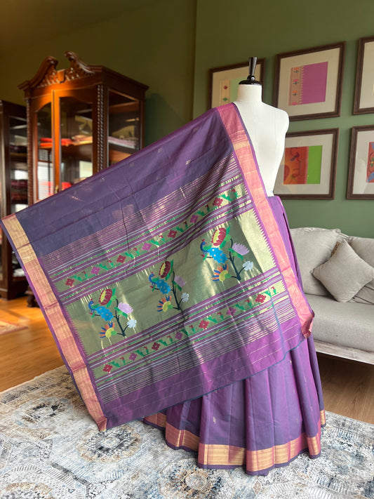Purple Cotton Paithani with Peacock Pallu
