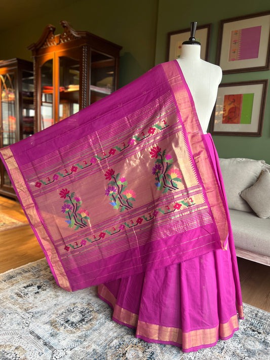 Dark Pink Cotton Paithani with Asavali Pallu