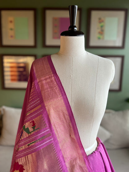 Light Magenta Cotton Paithani with Asavali Pallu