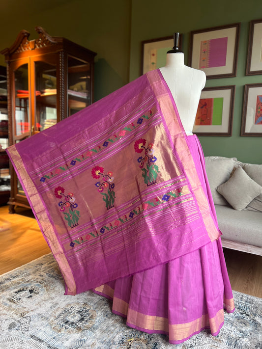 Light Magenta Cotton Paithani with Asavali Pallu