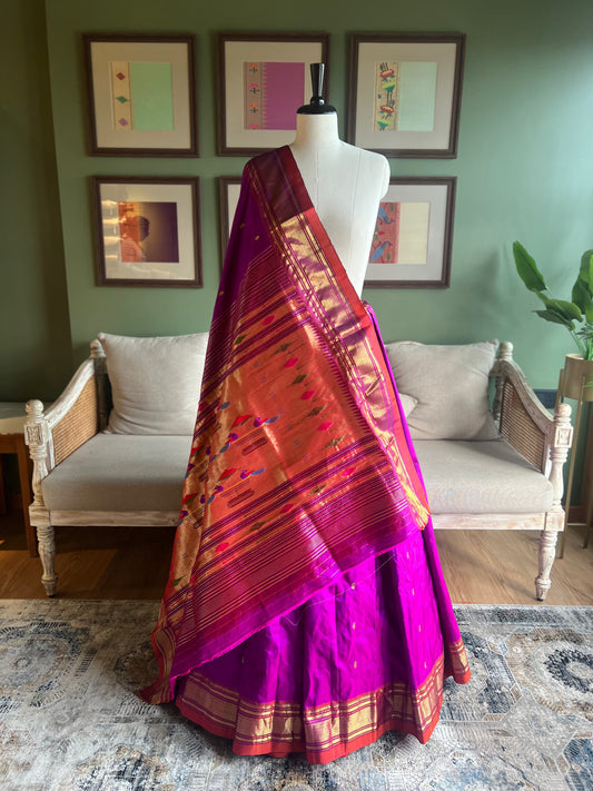 Wine Paithani with Contrast Border and Classic Pallu
