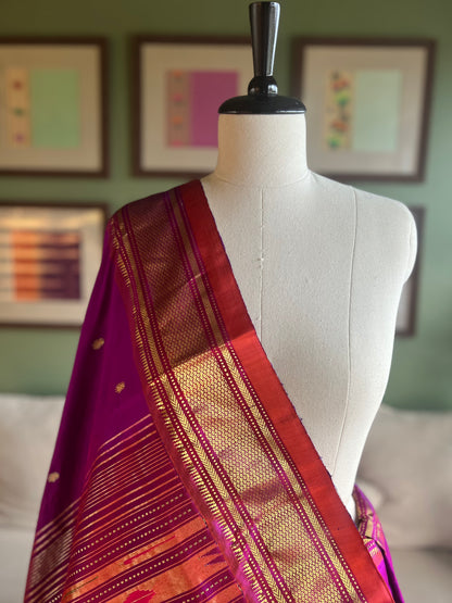 Wine Paithani with Contrast Border and Classic Pallu