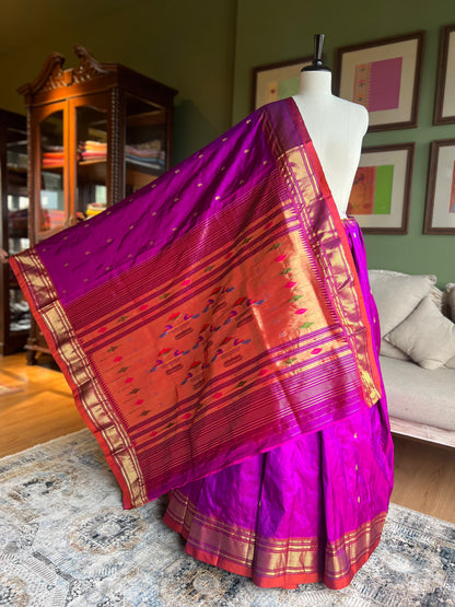 Wine Paithani with Contrast Border and Classic Pallu