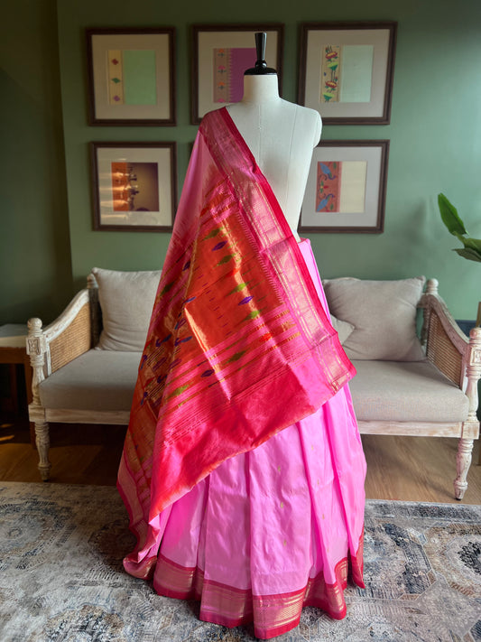 Baby Pink Paithani with Contrast Border and Classic Pallu