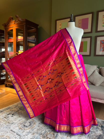 Rani Pink Paithani with Contrast Border and Classic Pallu