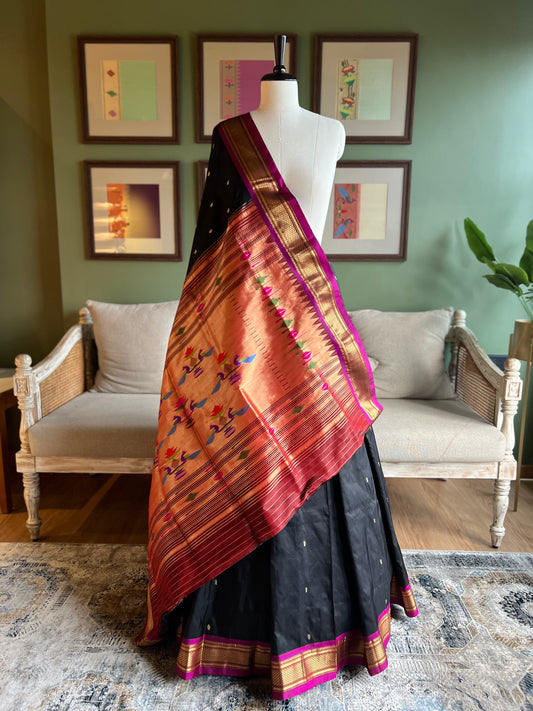 Black Paithani with Contrast Border and Classic Pallu