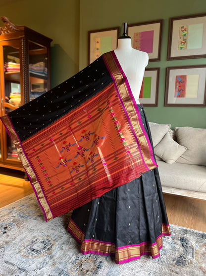 Black Paithani with Contrast Border and Classic Pallu