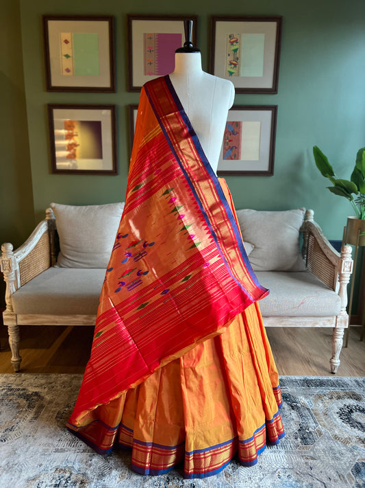 Orange Paithani with Purple Border and Classic Pallu