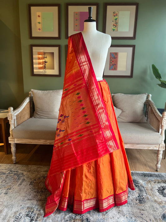 Orange Paithani with Red Border and Classic Pallu