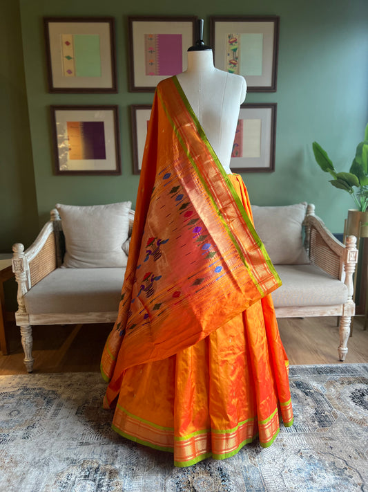 Orange Paithani with Contrast Border and Classic Pallu