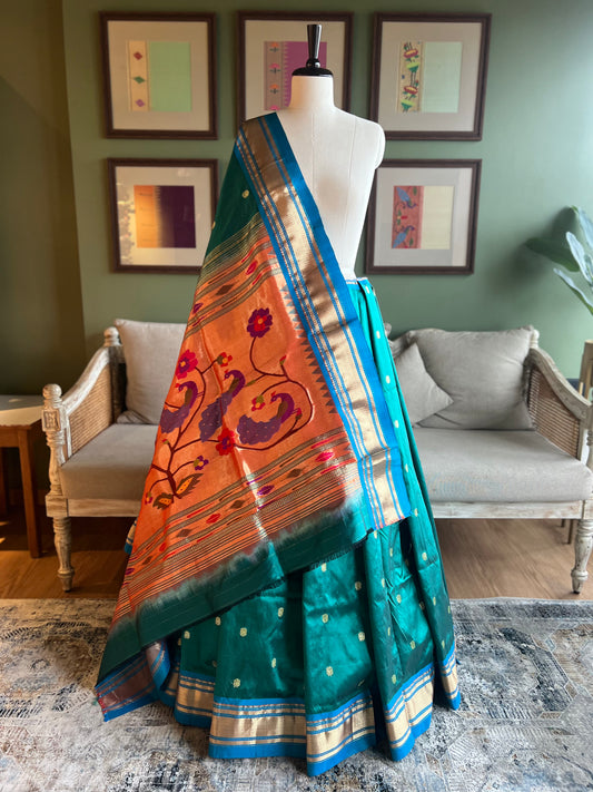 Peacock Green Paithani with Contrast Border and Peacock Pallu