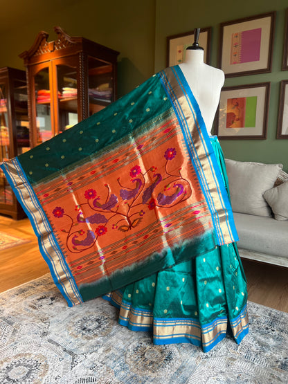 Peacock Green Paithani with Contrast Border and Peacock Pallu