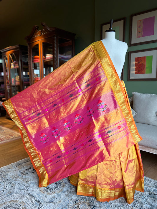 Pink x Orange Paithani with 'Asavali' Pallu