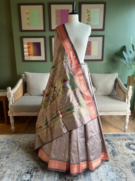 Grey Paithani with 'Asavali' Pallu