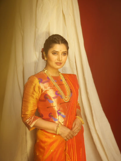 Red Tissue Mor-Popat Blouse Piece