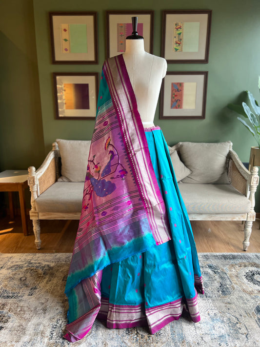 Turquoise Paithani with Contrast Border and Peacock Pallu