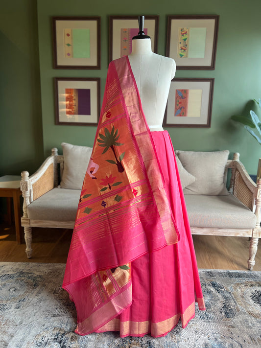 Reddish Pink Cotton Paithani with Pichwai Pallu