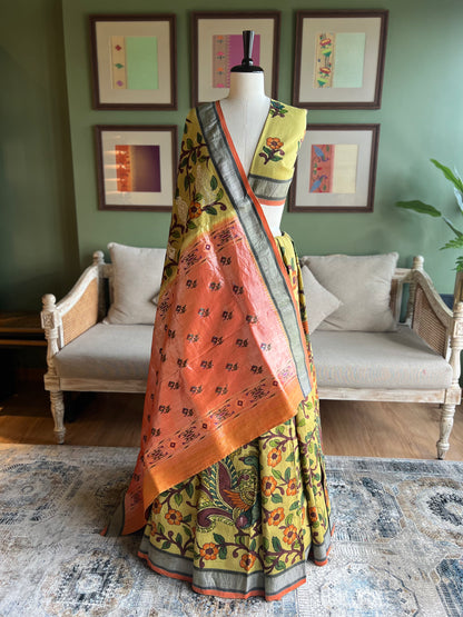 Lime Kalamkari x Paithani with Asavali Pallu