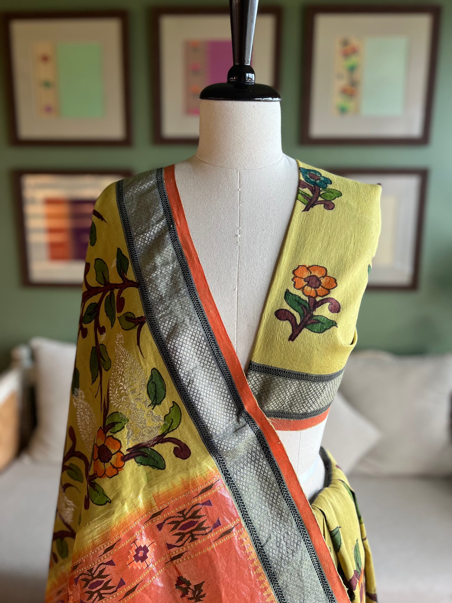 Lime Kalamkari x Paithani with Asavali Pallu