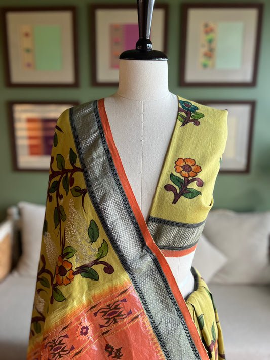 Lime Kalamkari x Paithani with Asavali Pallu