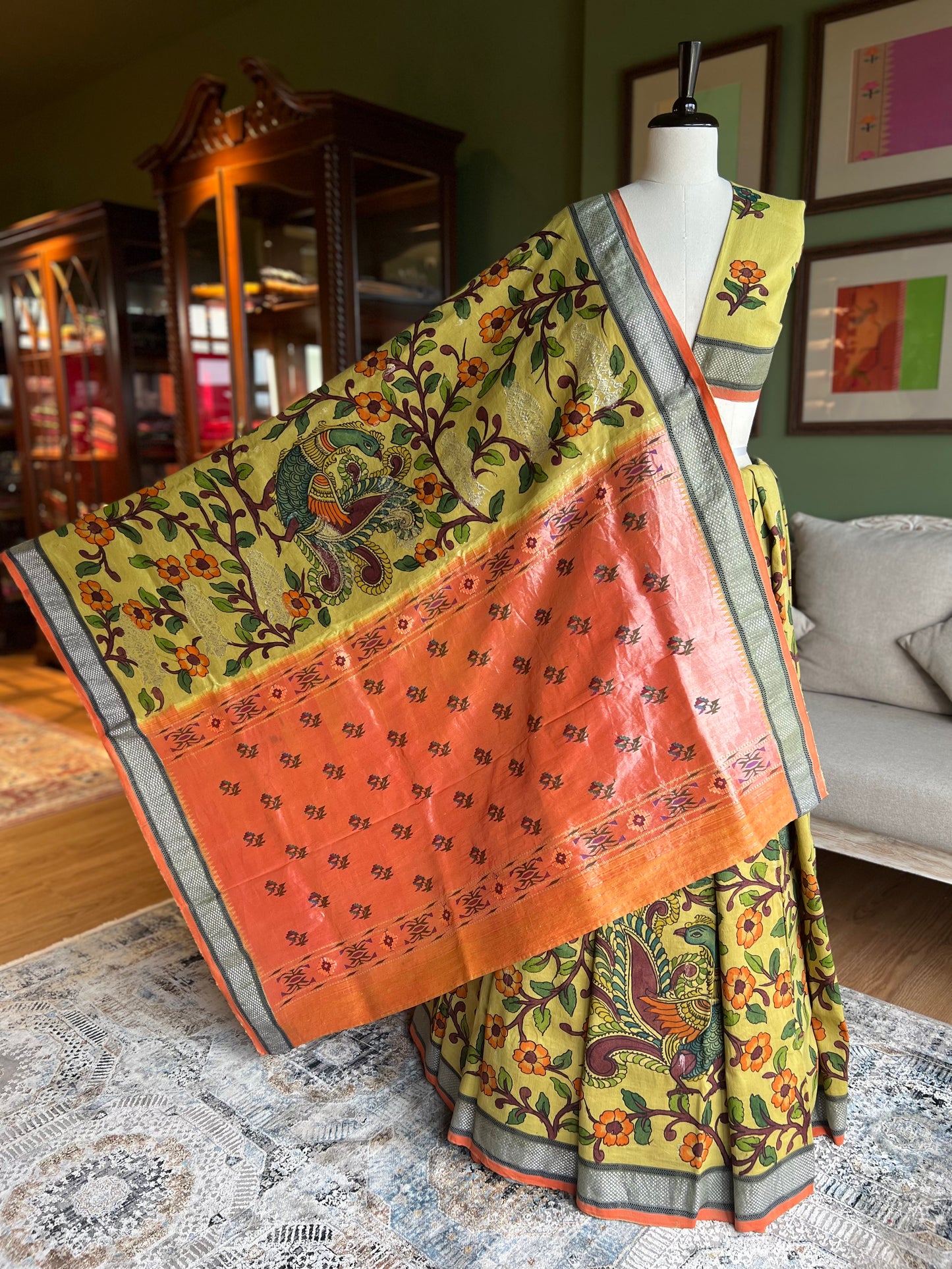 Lime Kalamkari x Paithani with Asavali Pallu