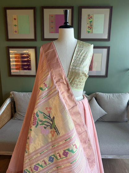 Light Peach Cotton Paithani with Lotus Pallu