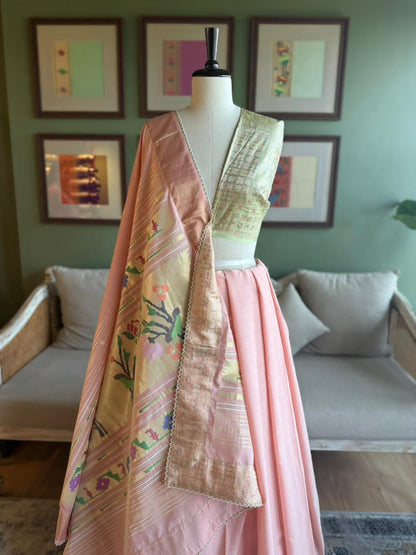 Light Peach Cotton Paithani with Lotus Pallu