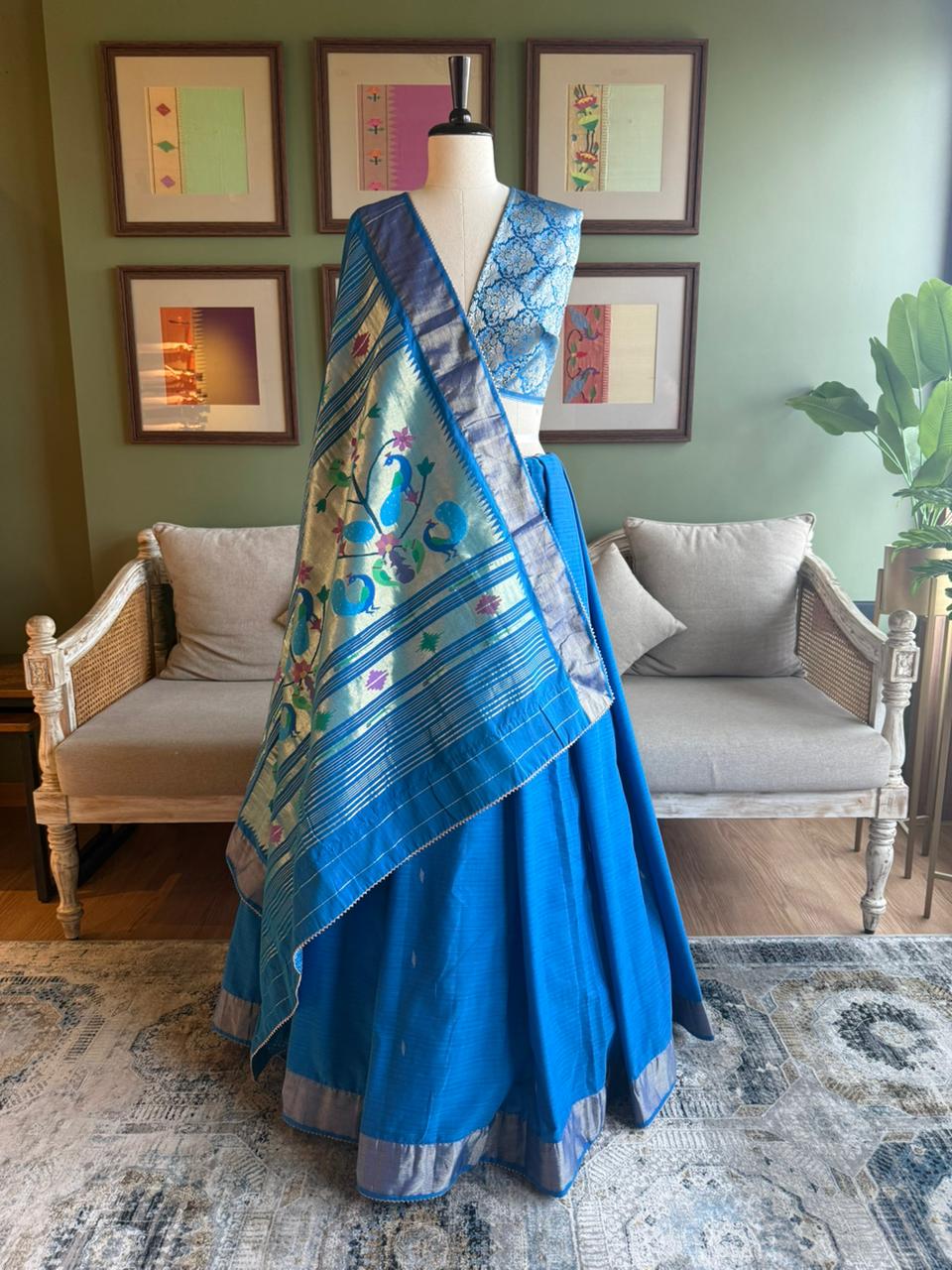Cobalt Blue Cotton Paithani with Peacock Pallu