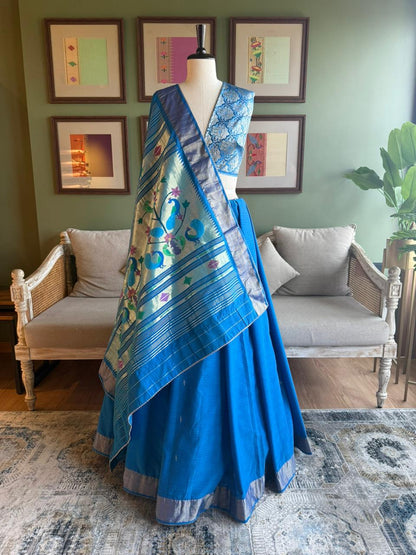 Cobalt Blue Cotton Paithani with Peacock Pallu