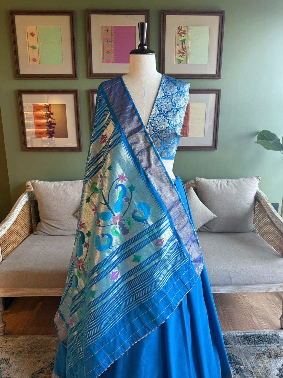 Cobalt Blue Cotton Paithani with Peacock Pallu
