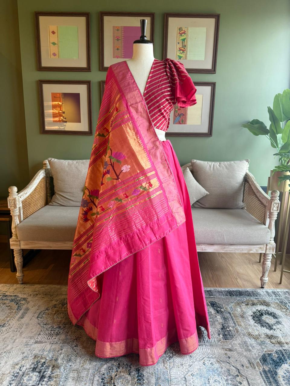 Red x Pink Cotton Paithani with Peacock Pallu