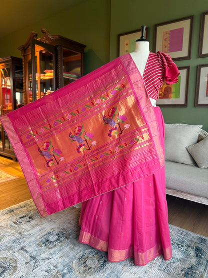 Red x Pink Cotton Paithani with Peacock Pallu