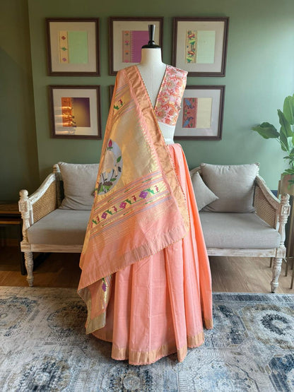 Peach Cotton Paithani with Pichwai Pallu