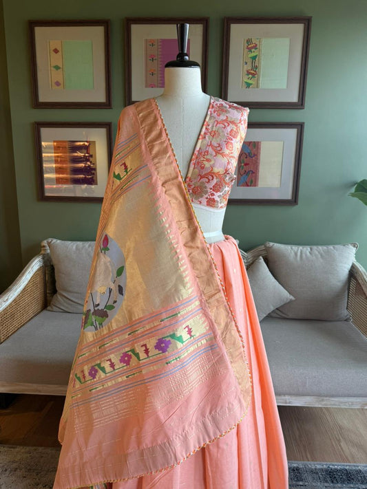 Peach Cotton Paithani with Pichwai Pallu