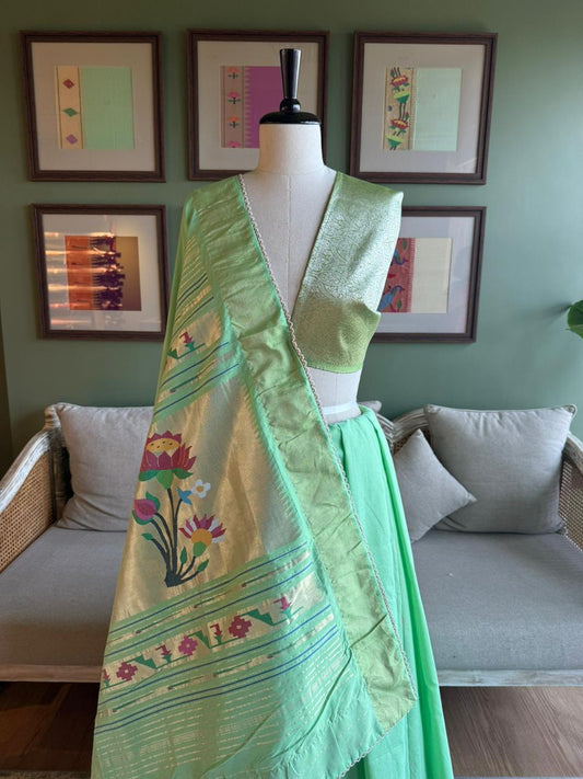 Mint Green Cotton Paithani with Lotus Pallu