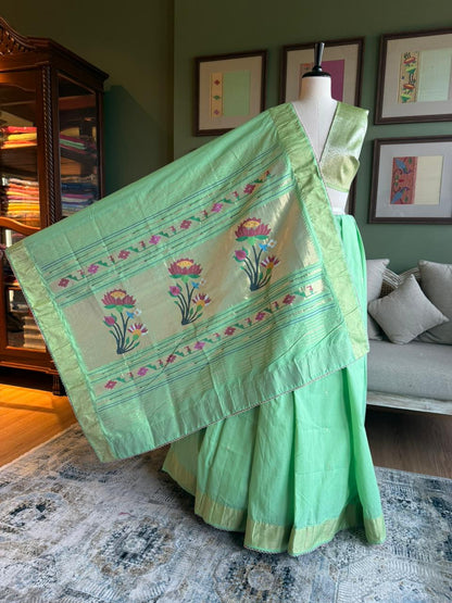 Mint Green Cotton Paithani with Lotus Pallu