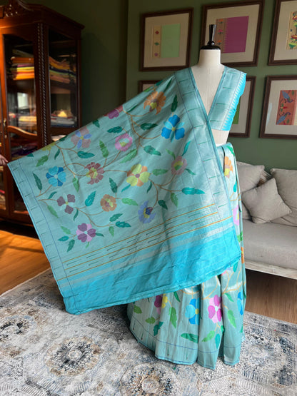 Aqua All Over Tissue Paithani