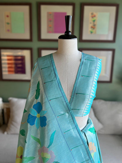 Aqua All Over Tissue Paithani