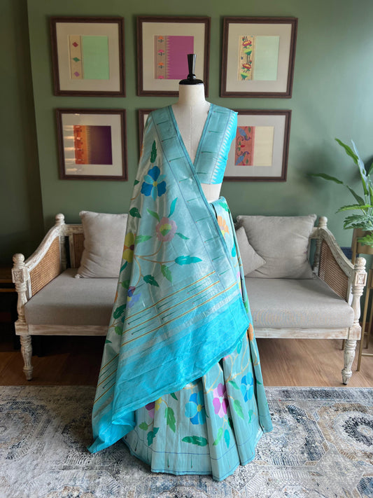 Aqua All Over Tissue Paithani
